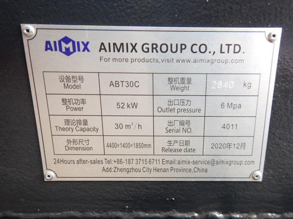 nameplate of concrete pump