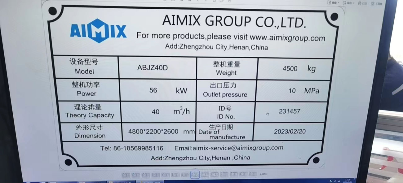 nameplate of concrete mixer and pump