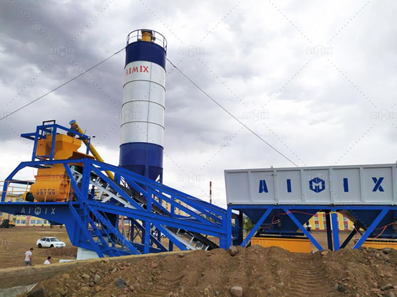 AJY 35 mobile concrete batching plant in Uzbekistan