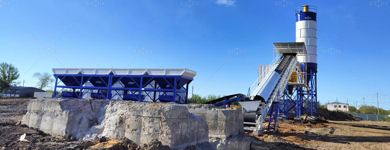 Installation of aj-60 stationary concrete batching plant Kazakhstan