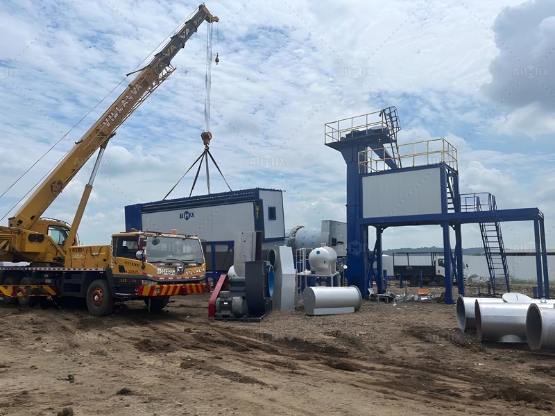 installation of mobile asphalt drum mix plant