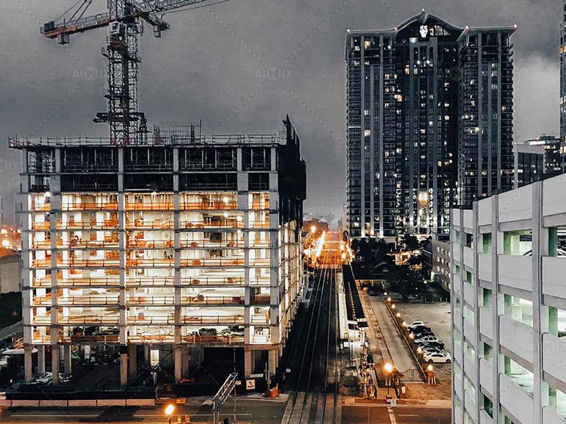 Commercial construction with concrete batching plant