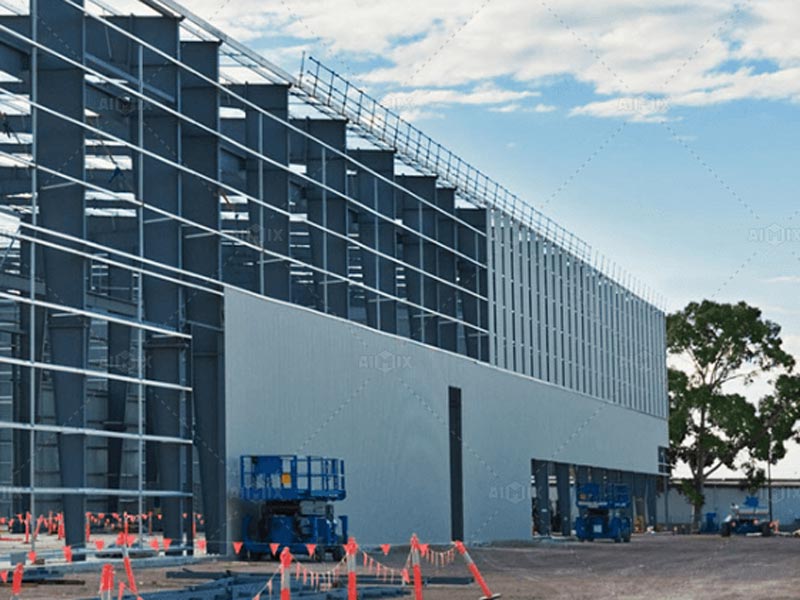 Industrial construction with concrete batching plant