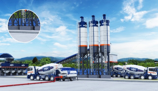 stationary type central mix concrete batch plant