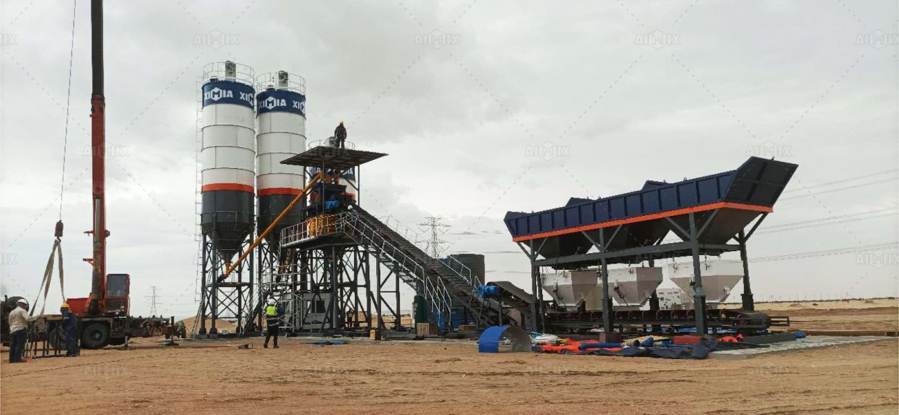 AJM-75 foundation free type China concrete plant for sale