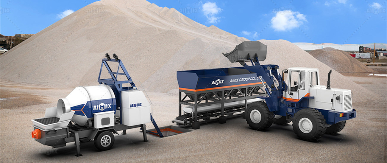 Loader and Concrete Batcher and Drum Mixer Type Concrete Pump Portable Solution