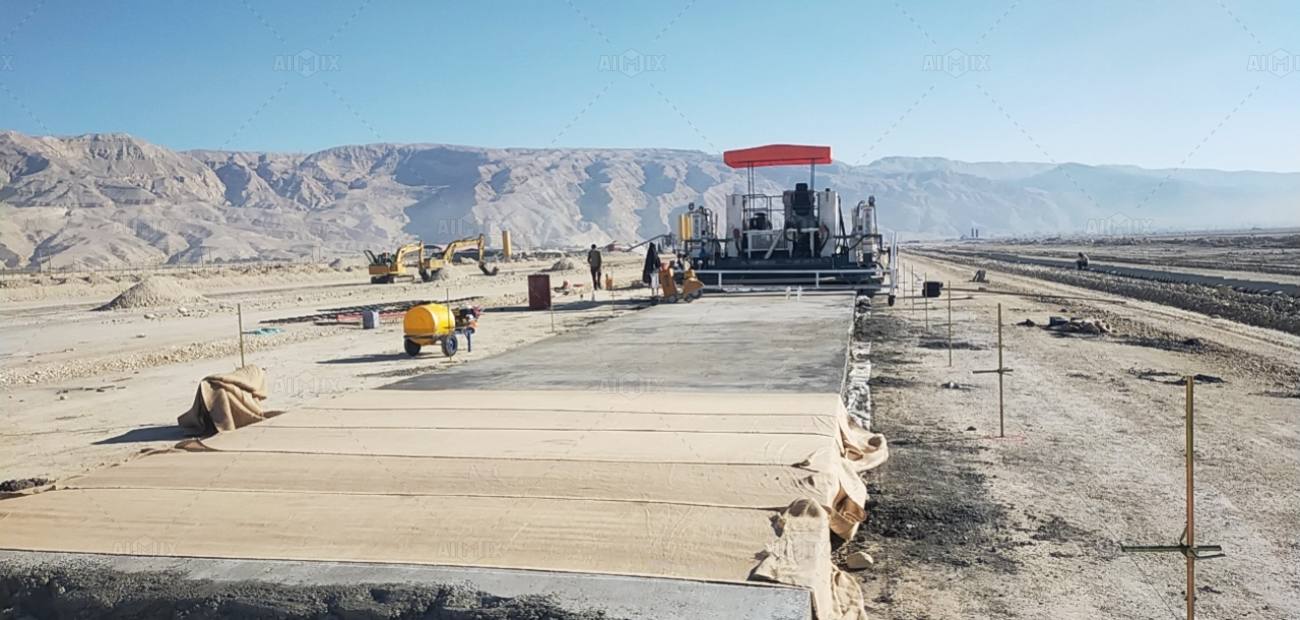 concrete paver machine working on site