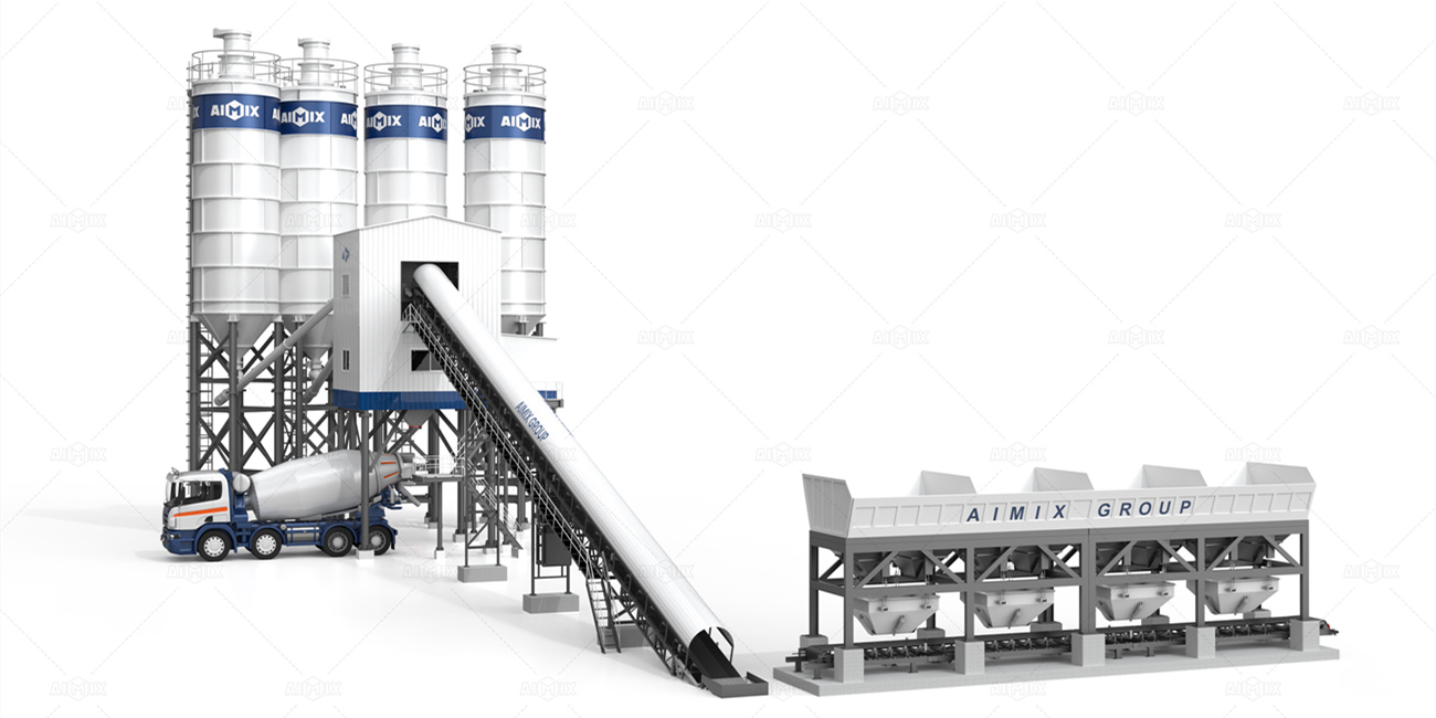 AJ-180 Concrete Batching Plant Providing Concrete Mixture for Pump