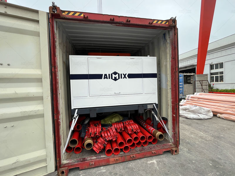 all the concrete mixing pumps and accessories in the container before shipment