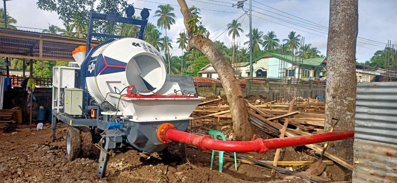 concrete mixer pump onsite shows how far can you pump concrete with a concrete pump