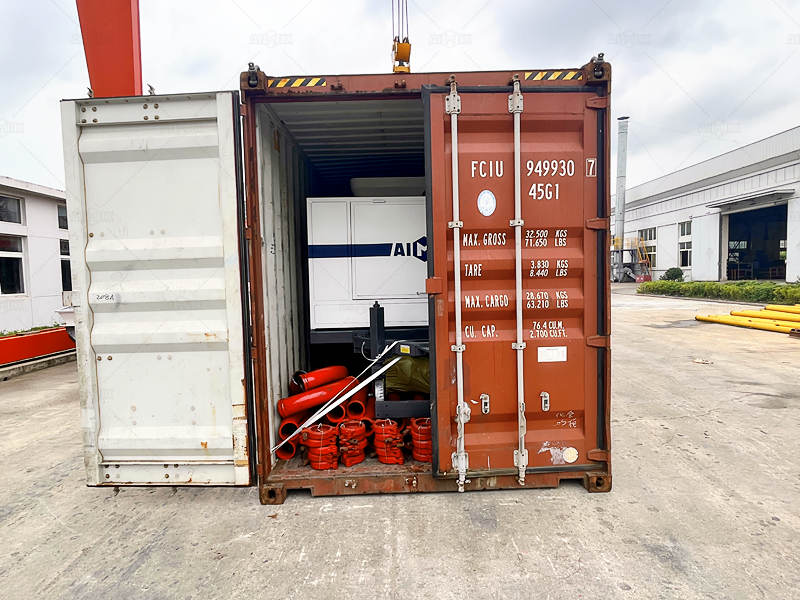 shipment of small diesel concrete mixer with pump in container