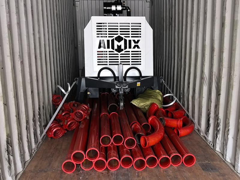 trailer concrete pump and pumping pipes in container for shipment
