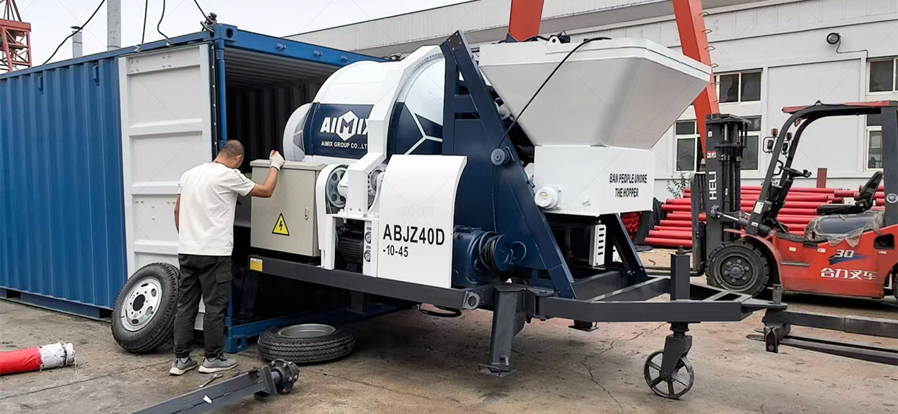 ABJZ40D concrete mixing pump being put into container for shipment