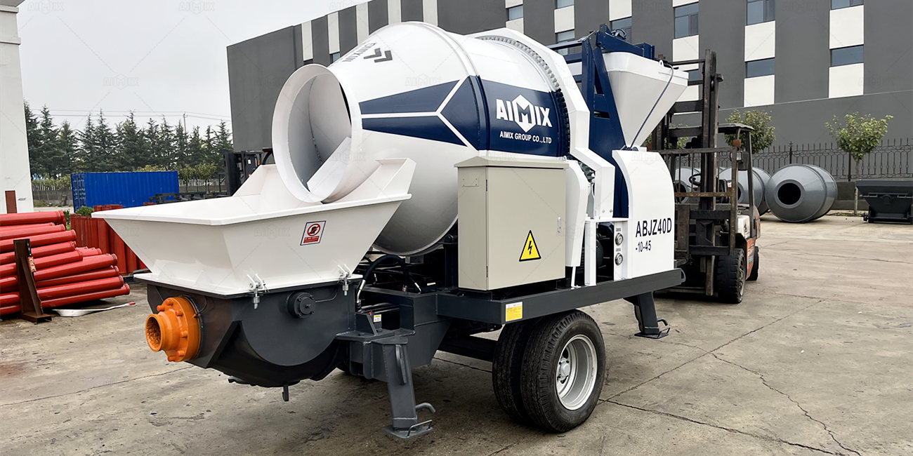 ABJZ40D model electric concrete pump with drum mixer being moved by forklift