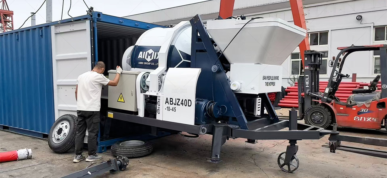 movement of small concrete pump with mixer