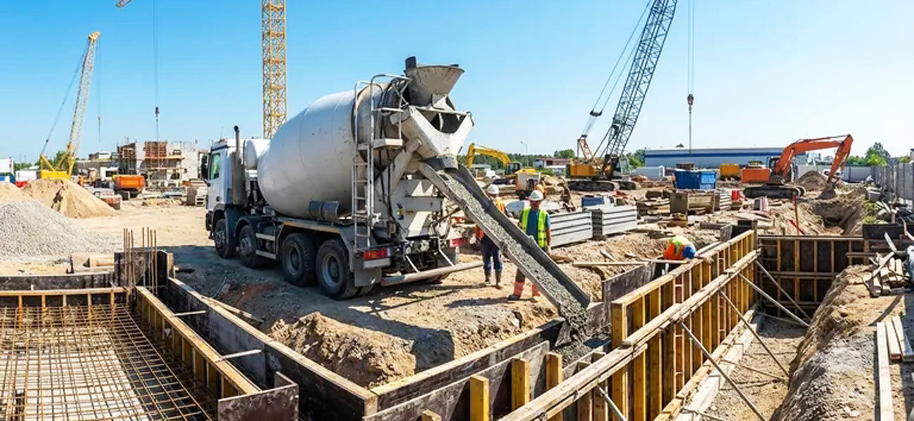 traditional concrete transit mixer truck work onsite