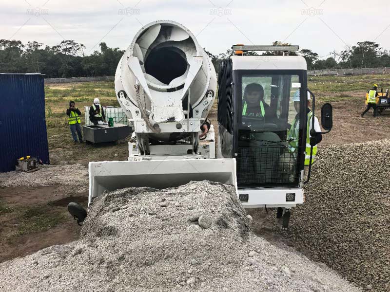 AIMIX self loading concrete mixer loading materials
