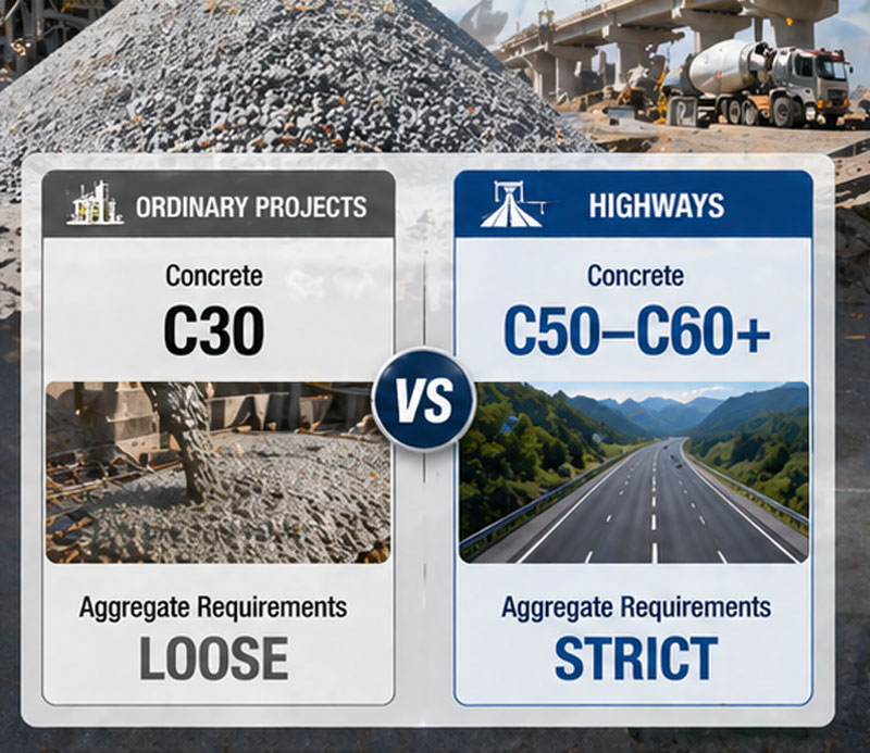 Ordinary projects vs. Highways demands for the aggregates