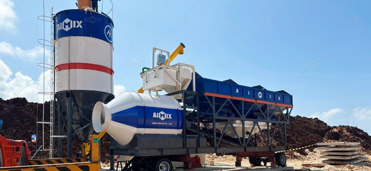 AJZY50 drum type small concrete batching plant for ale in Indonesia