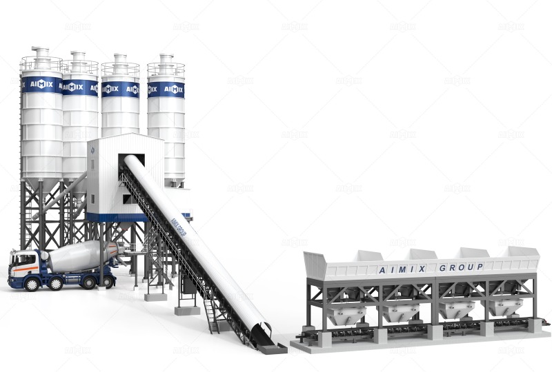 AJ belt type stationary concrete batch mix plant