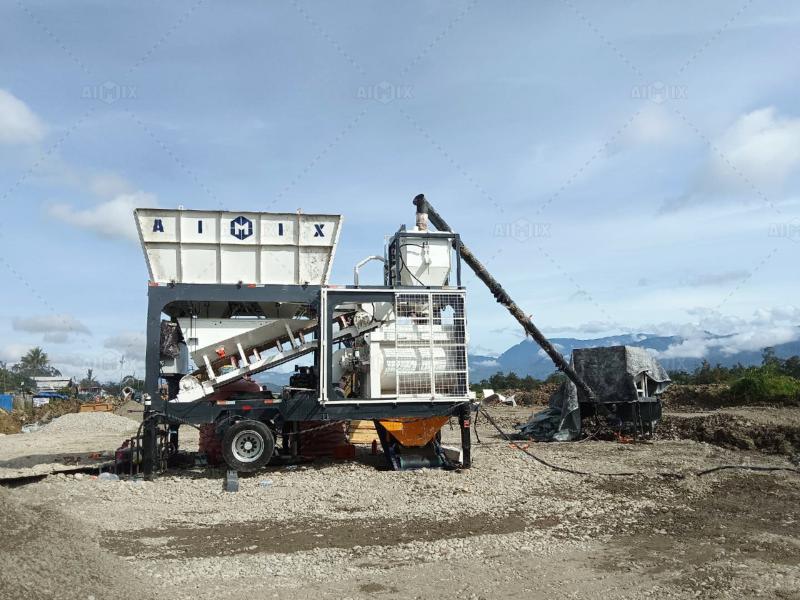 AJSY40 portable concrete plant for sale in Indonesia applied for airport access road construction