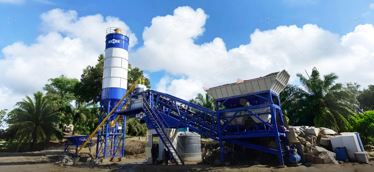 AJY35 portable concrete mixing plant for remote project