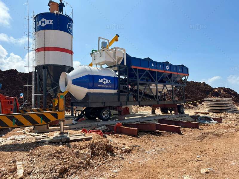 AJZY50 drum time portable batching plant in Bali Indonesia