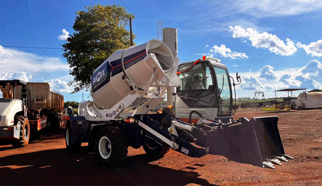 Aimix mobile self loading concrete mixer working on Paraguay