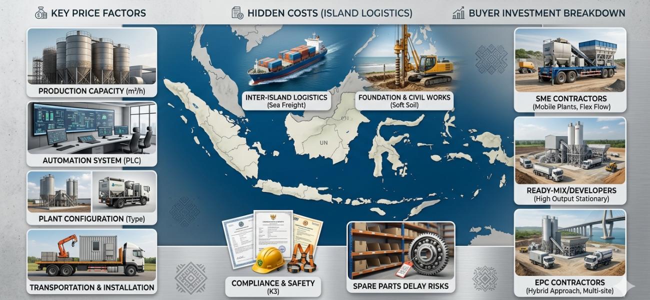key price factors and cost analysis of batching plant Indonesia