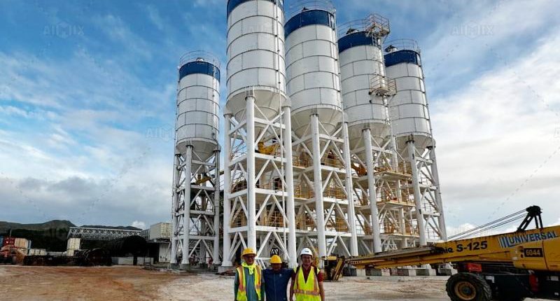 Aimix on-site support for AJ180 concrete plant installation and commissioning in Guam