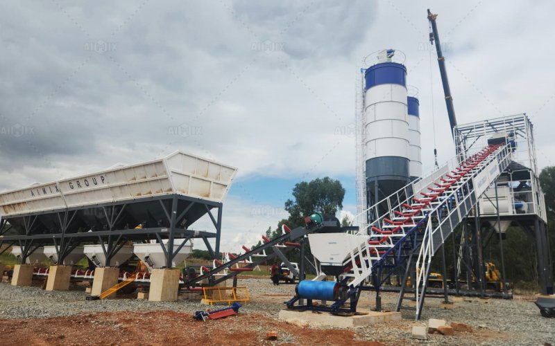 AJ90 stationary concrete plant installed at site in South Africa for construction project