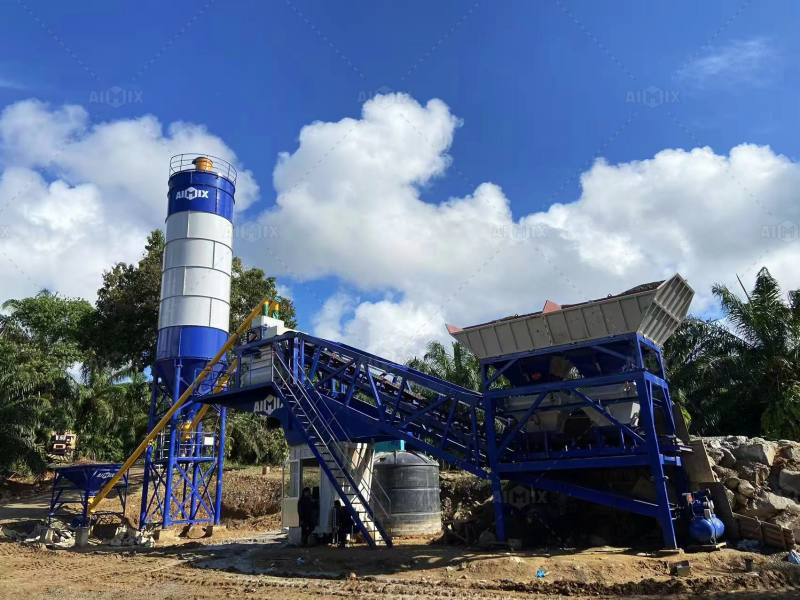 AJY35 mobile concrete plant for sale in Malaysia supporting coastal construction work