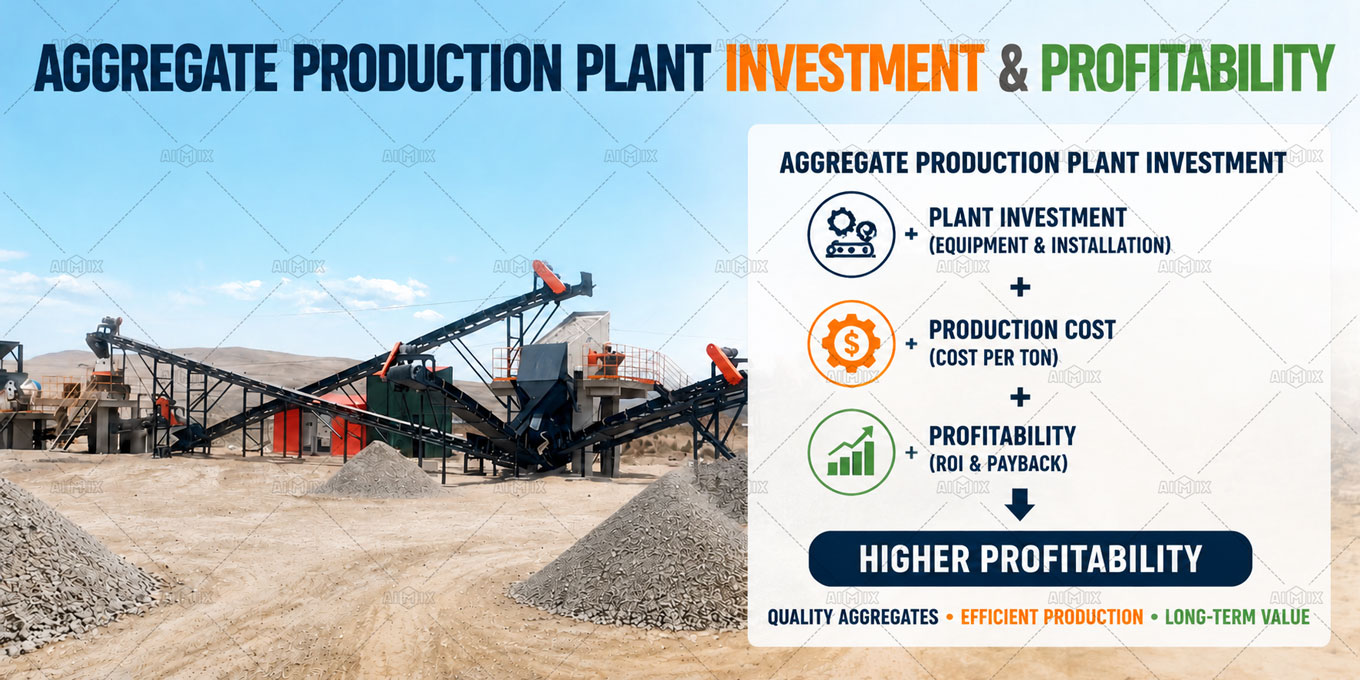 Aggregate production plant for road construction showing equipment investment, production cost, and profitability factors