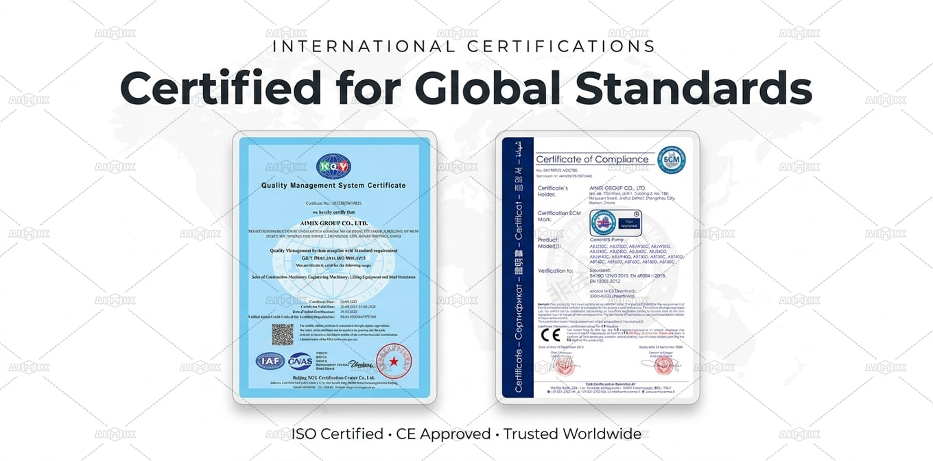 ISO and CE certifications of AIMIX Concrete Mixing Pumps