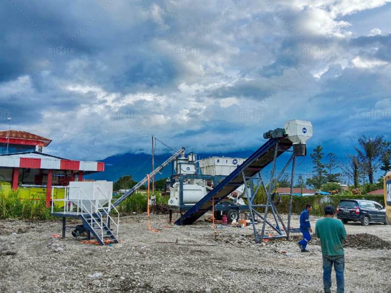 AJSY40 concrete mixing plant provided by Aimix for Indonesian customer to support the airport road construction