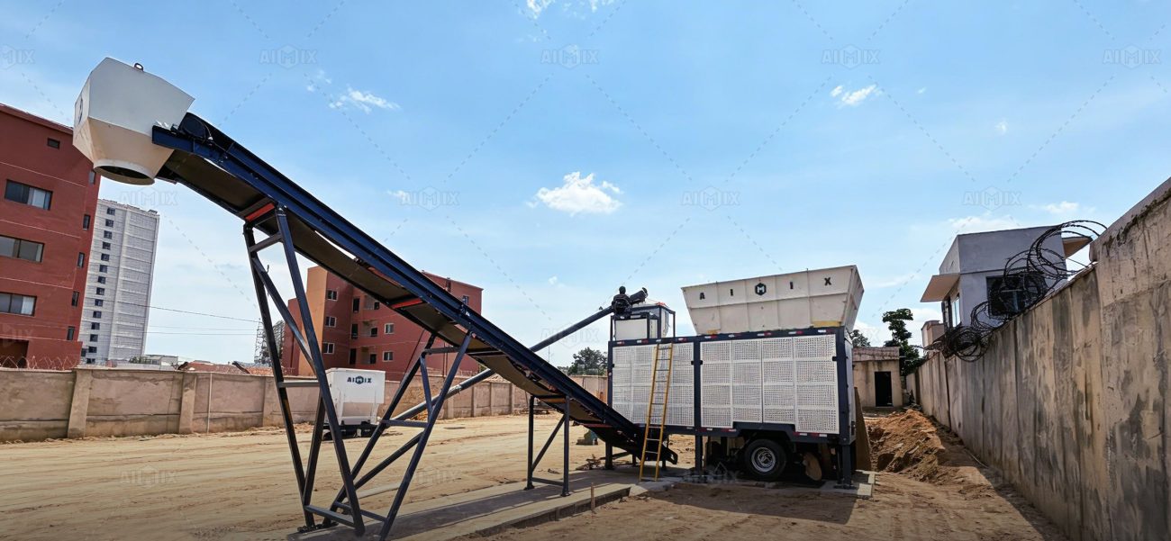 AJSY40 mobile batching plant successfully installed and commissioned in DR Congo for concrete production needs