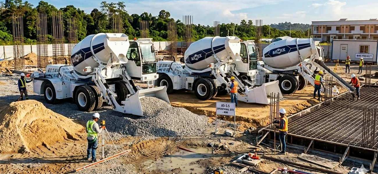 Using Aimix AS-3.5 Self-Loading Concrete Mixer onsite in Malaysia