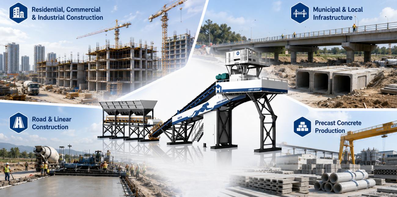 applications of fast installation concrete batching plant AJQ70