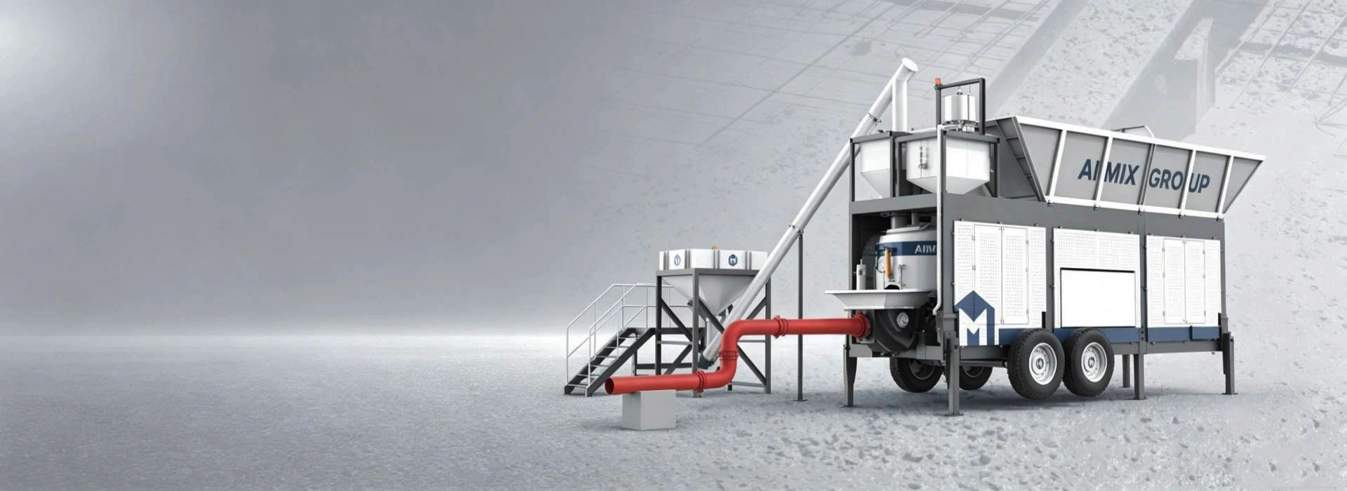 AJP40 mobile concrete batching plant with pumping