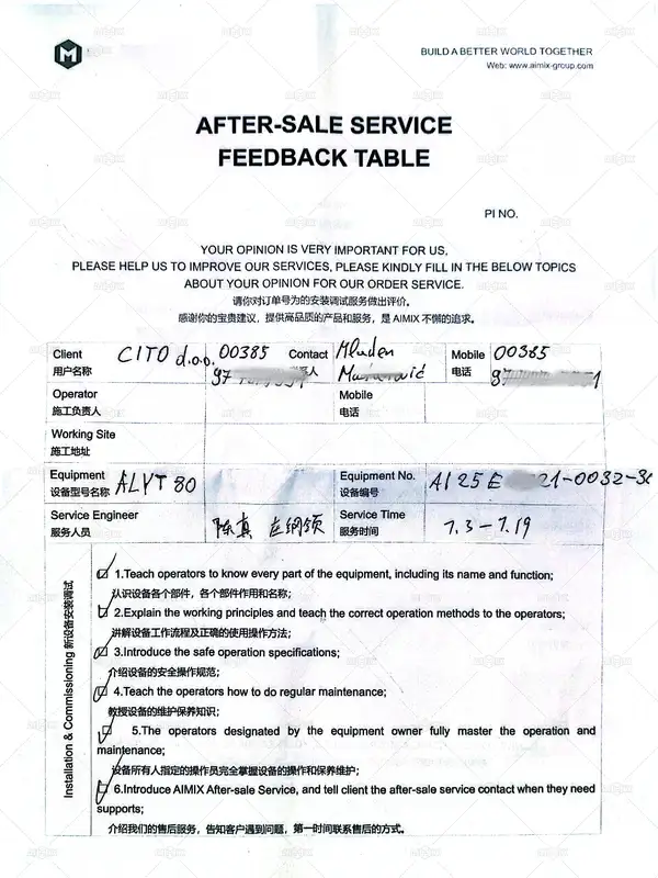 Comentarios sobre el servicio posventa de la planta móvil de mezcla de tambor de 80 TPH en Rijeka, Croacia.