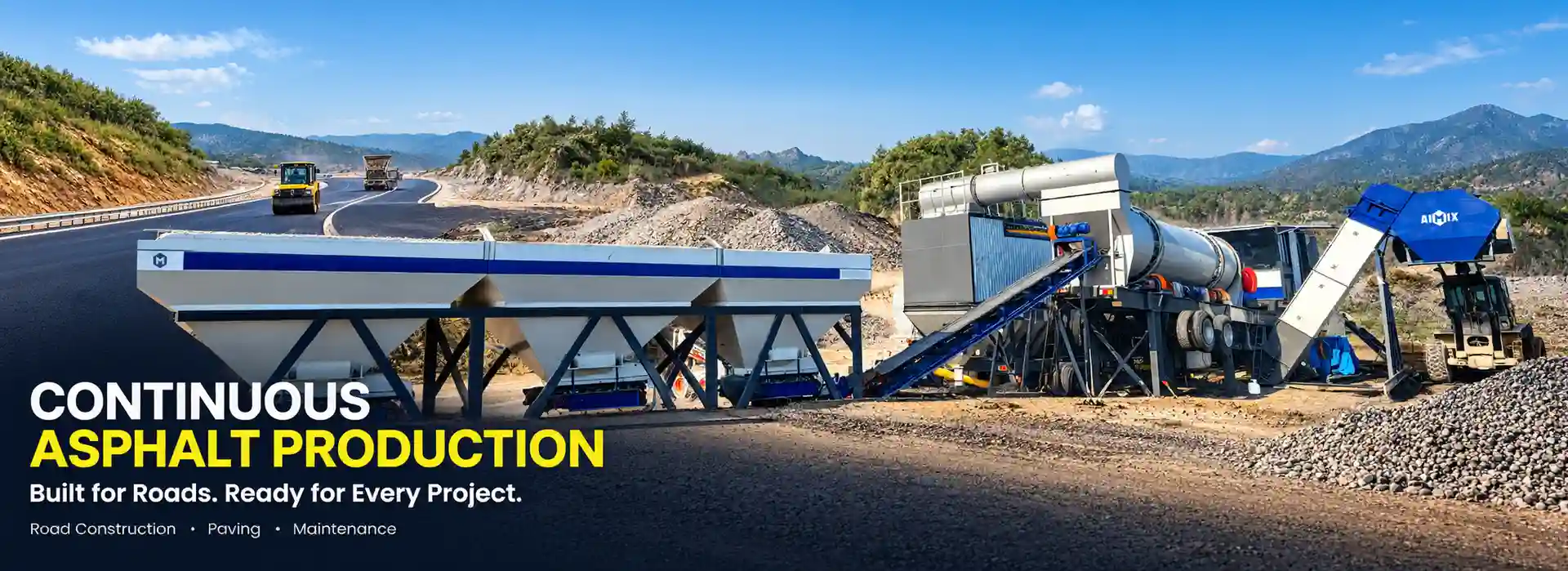 Planta de mezcla continua de asfalto en tambor para la construcción de carreteras.