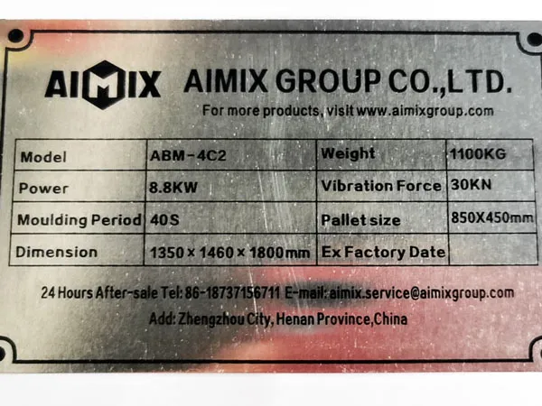 nameplate of concrete block machine