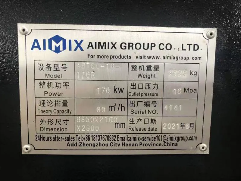 nameplate of concrete pump -to Sri Lanka