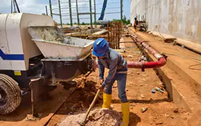 working situation of trailer Indonesia concrete pump for house construction