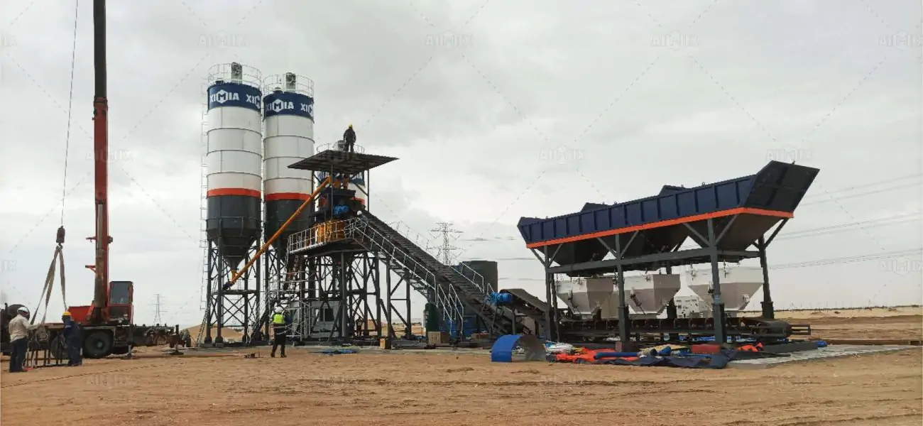 AJM-75 foundation free type China concrete plant for sale