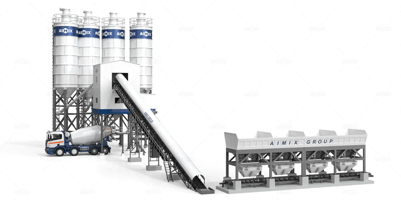 AJ-180 Concrete Batching Plant Providing Concrete Mixture for Pump