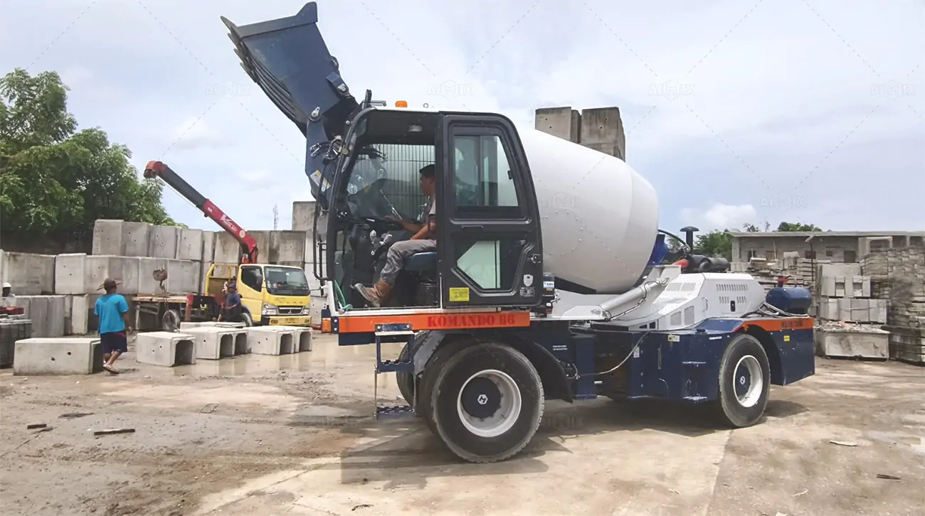 Aimix hydraulic concrete mixers working for Precast Concrete Production